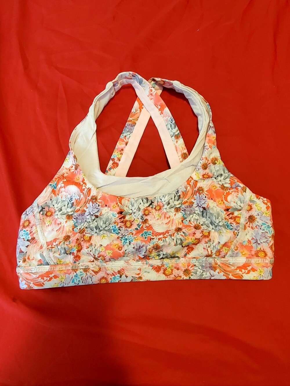 lululemon athletica Floral Crossback Swim Top in Coral and Light Blue